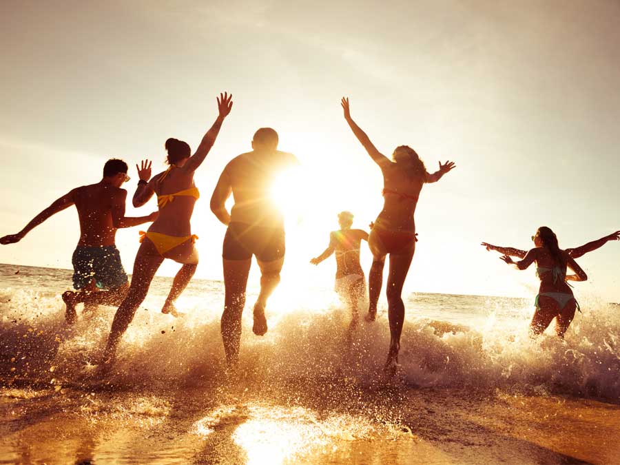 students out on the beach